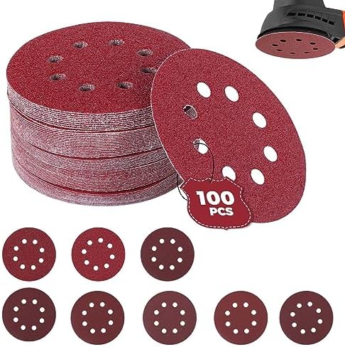 Sinand 100 Stück Schleifpapier 125mm Klett, Schleifscheiben 8 Loch,P40/P60/P80/P120/P180/P240/P320/P400 Exzenter Runde Schleifpapier