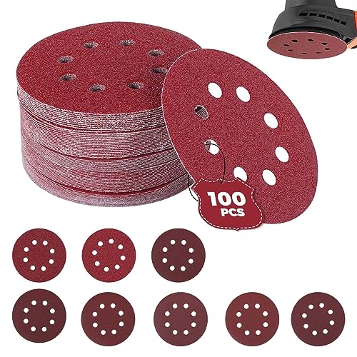 100 sztuk papieru ściernego, mocowane na rzep krążki szlifierskie, 8 otworów, P40/P60/P80/P120/P180/P240/P320/P400, mimośrodowy, okrągły papier ścierny