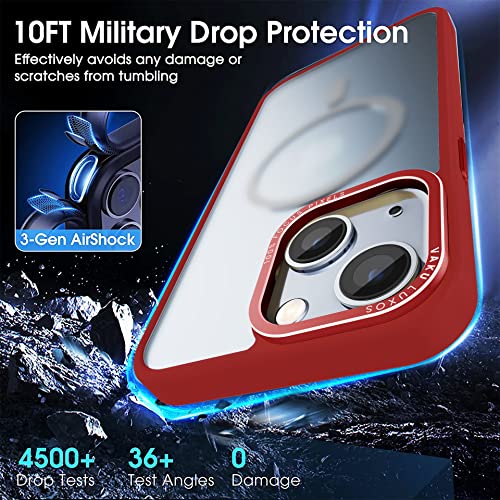 Image of Vaku Luxos Trans Armor MagPro for iPhone 14 Cover Case, 6 Feet Drop, Metal Ring Camera Protection, Shockproof, Scratch Resistant, Slim, Compatible with MagSafe Back Cover - Red