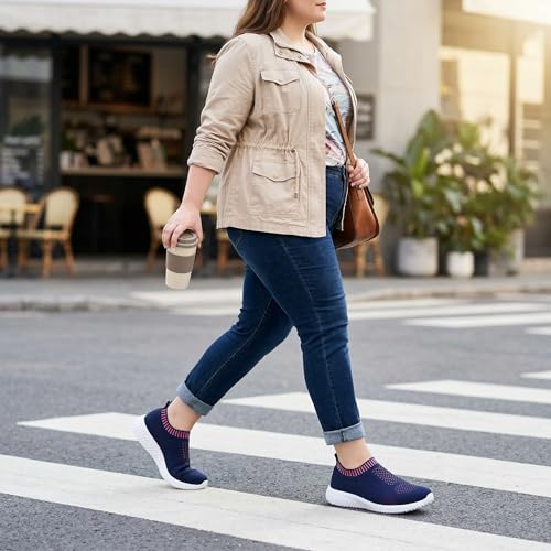 Image of konhill Womens Walking Shoes Slip On Sneakers Breathable Mesh Lightweight Casual Footwear for Daily Commute