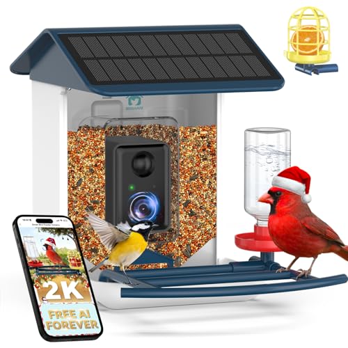 BROAIMX Bird Feeder with Camera-2K HD & Full Color Night Vision, Free AI Forever for 1,1000+ Species Identification, Solar Powered Wireless Outdoor, Includes 64GB TF Card, Two-Way Audio, App Alerts