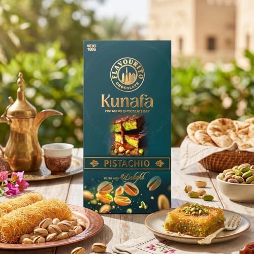 Image of Flavourito Kunafa Pistachio Chocolate Bar 100g, Satisfying, Sharp Snap Of Smooth Milk Chocolate that Gives Way to a Creamy, Rich, and Nutty Pistachio DECADENT FOODS (Pack Of 2)