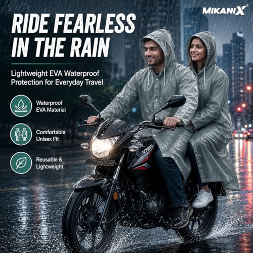 Image of MIKANIX Waterproof Hooded Raincoat for Men & Women | Full Length Reusable PVC Rain Wear | Lightweight Windproof Rain Jacket with Front Button Closure (Pack of 1)