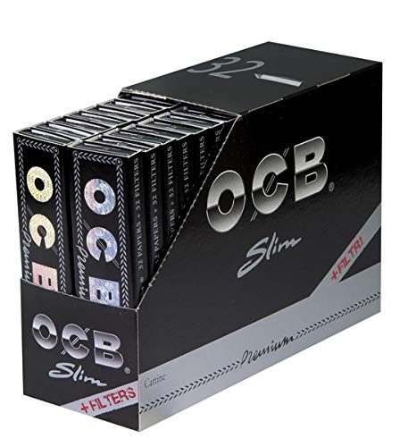 ledermodefashion OCB Premium Long Slim Schwarz Zigarettenpapier Long Papers Blättchen + Filtertips (32)