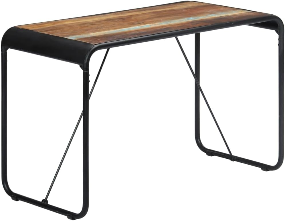 Dining Table 118 x 60 x 76 cm Made of Solid Reclaimed Wood, Recycled Wood for Kitchen and Dining Room, Sturdy Kitchen Table with Powder-Coated Steel Legs, Vintage Design