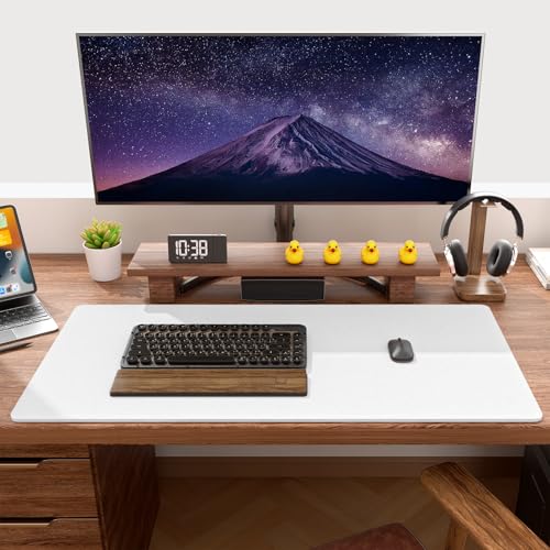 Image of Auhoahsil Felt Desk Mat, Minimalist Large Mouse Pad XXL 35.5 x 15.7 in, Desk Matt for Desktop, Keyboard, Laptop, Computer, Office, Work from Home, Gaming, White
