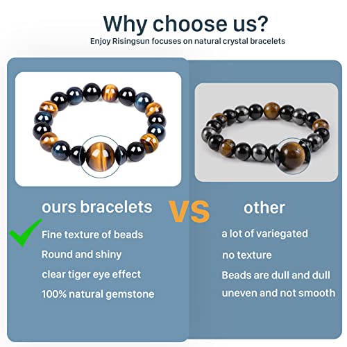 Triple Protection Bracelet, Tiger Eye Bracelet For Men Women, 10Mm Crystal Stone Beaded Black Obsidian Bracelet, Anxiety Relief,Increase Courage And Determination, Healing Energy Bead Bracelet #TOP4