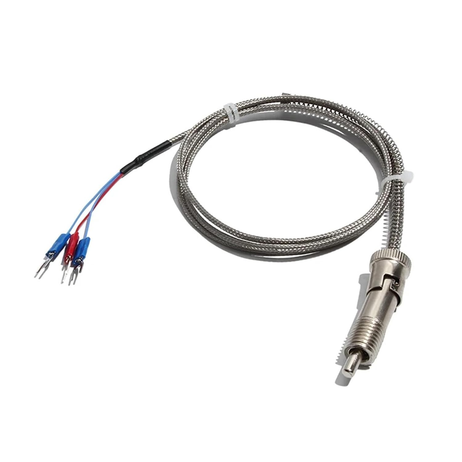 PT100 Circlip Type Adjustable Compression Spring Thermocouple with Fixed Threaded Head 3m/4m/5m Metal Shielded Lead(Lead L 5m)