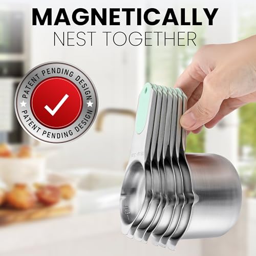Image of Spring Chef Magnetic Stainless Steel Measuring Cups Set of 7 Patented, Mint