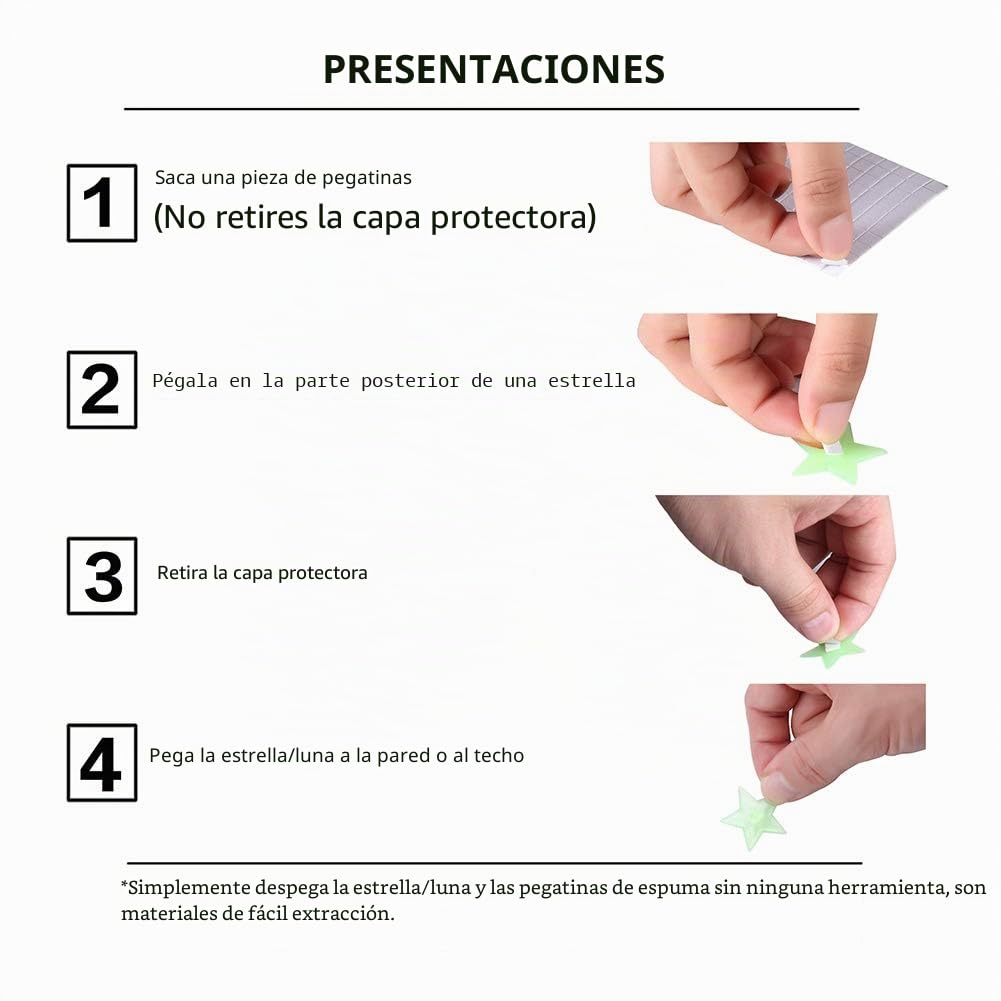 Pegatinas de Estrellas Fluorescentes para Techo, 200 Pcs Pegatinas Pared Infantiles Estrellas y Luna 3D para Habitación de Niños, Adhesivos de Decoración Pared Crean un Cielo Estrellado Real