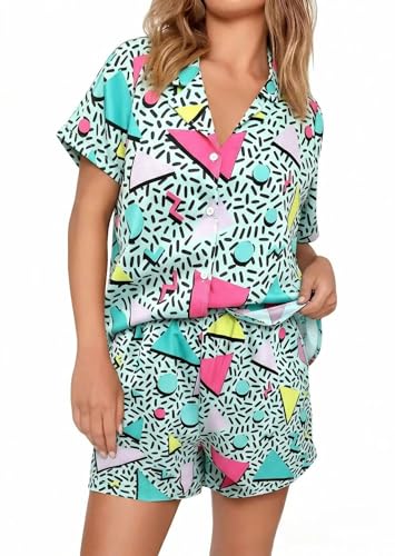 Image of VKEGNIO Womens Pajamas Set Short Sleeve Button-Down 2 Piece PJ Set Lounge Sleepwear Cute Graphic Tees PJ Set