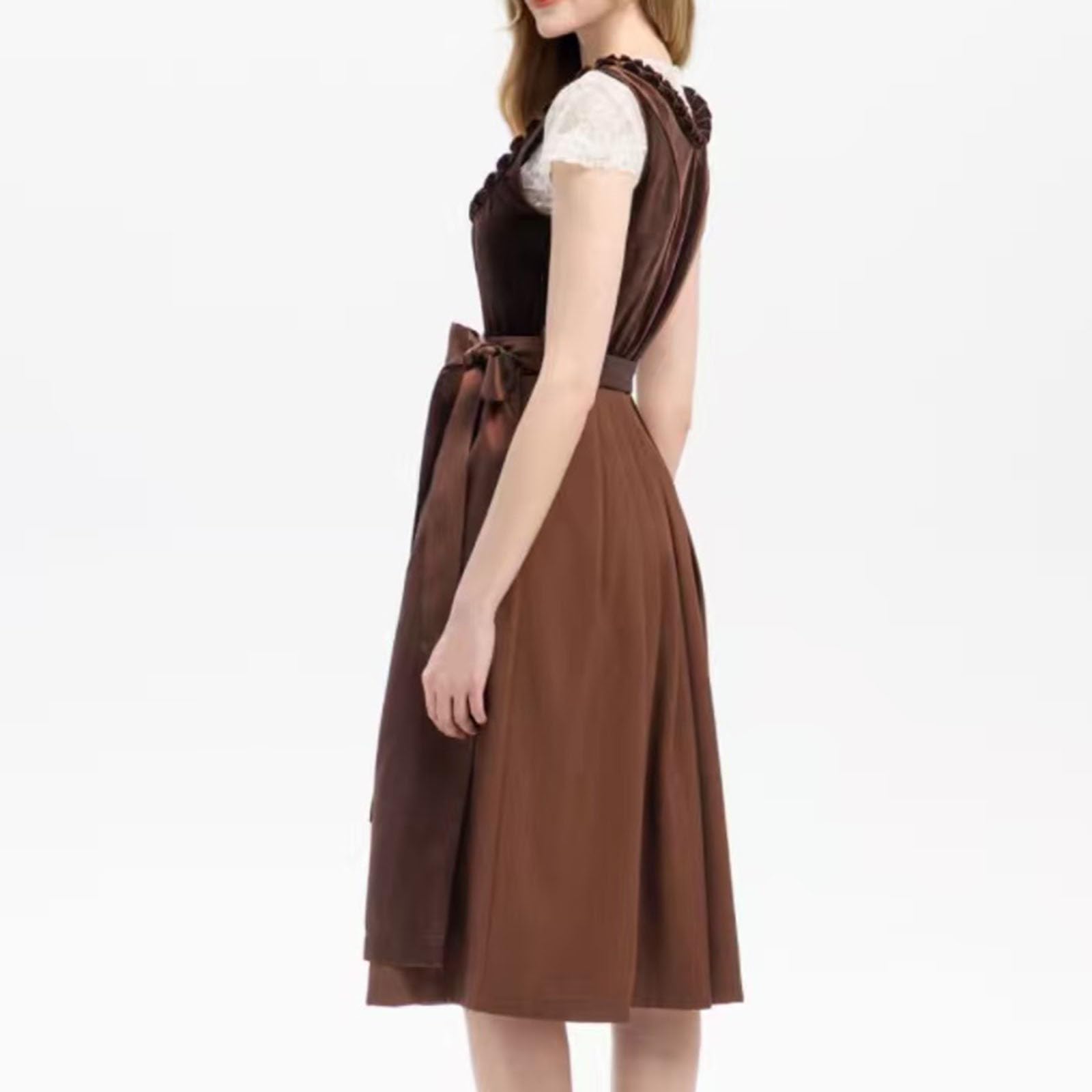 SKFLABOOF Dirndl Damen Lang Maxi Kleid Trachtenmode Reißverschluss Vorne Dress Women 'Dirndl Mit Schürze Elegant