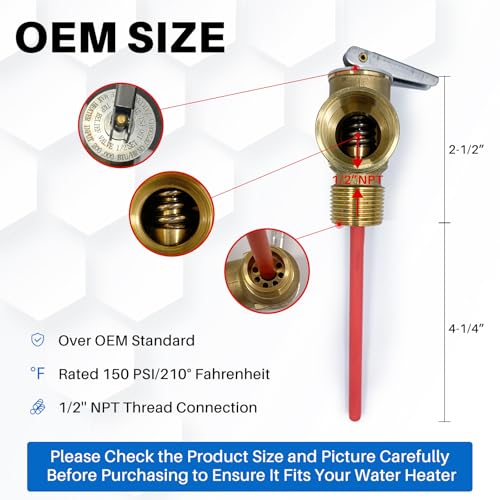 Image of Upgrade 1 /2 inch NPT Thread 210F 150 PSI Temperature Pressure Relief Valve for Atwood /Dometic RV Water Heaters, Thickened Brass Safety Valve for Hot Water Heaters and Tanks with Extended Probe