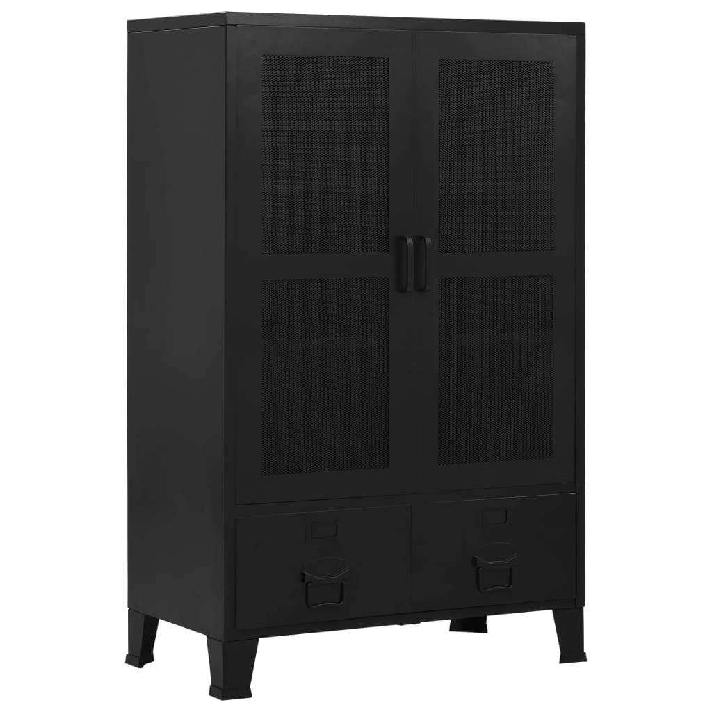 vidaXL Armario Oficina Indutrial Puertas Malla Mueble de Despacho Archivador Cajones Compartimentos Almacenamiento Organizador Acero Negro