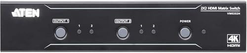 ATEN VM0202H 2x2 4K HDMI Matrix Switch-TAA Compliant - 4096 x 2160-4K - 2 x 2 - Display, Computer, Camcorder, Set-top Box, DVD Player, Blu-ray Disc Player, Home Theater System, Media Player