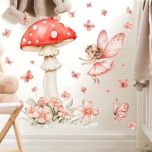 Vinilos Decorativos Vinilo Set 2 Hojas Hada y Mariposa Rosa