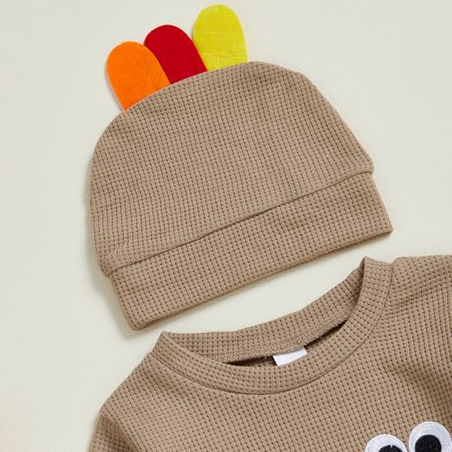 Newborn Baby Boy Girl Thanksgiving Outfit Turkey Romper Mama's Little Turkey Long Sleeve Bodysuit Infant Hat Outfits2