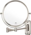 Wall Mounted Makeup Mirror - 1X/10X Magnifying Mirror Double Sided, 8 Inch Extendable Bathroom Mirror, Nickel Finish ALHAKIN