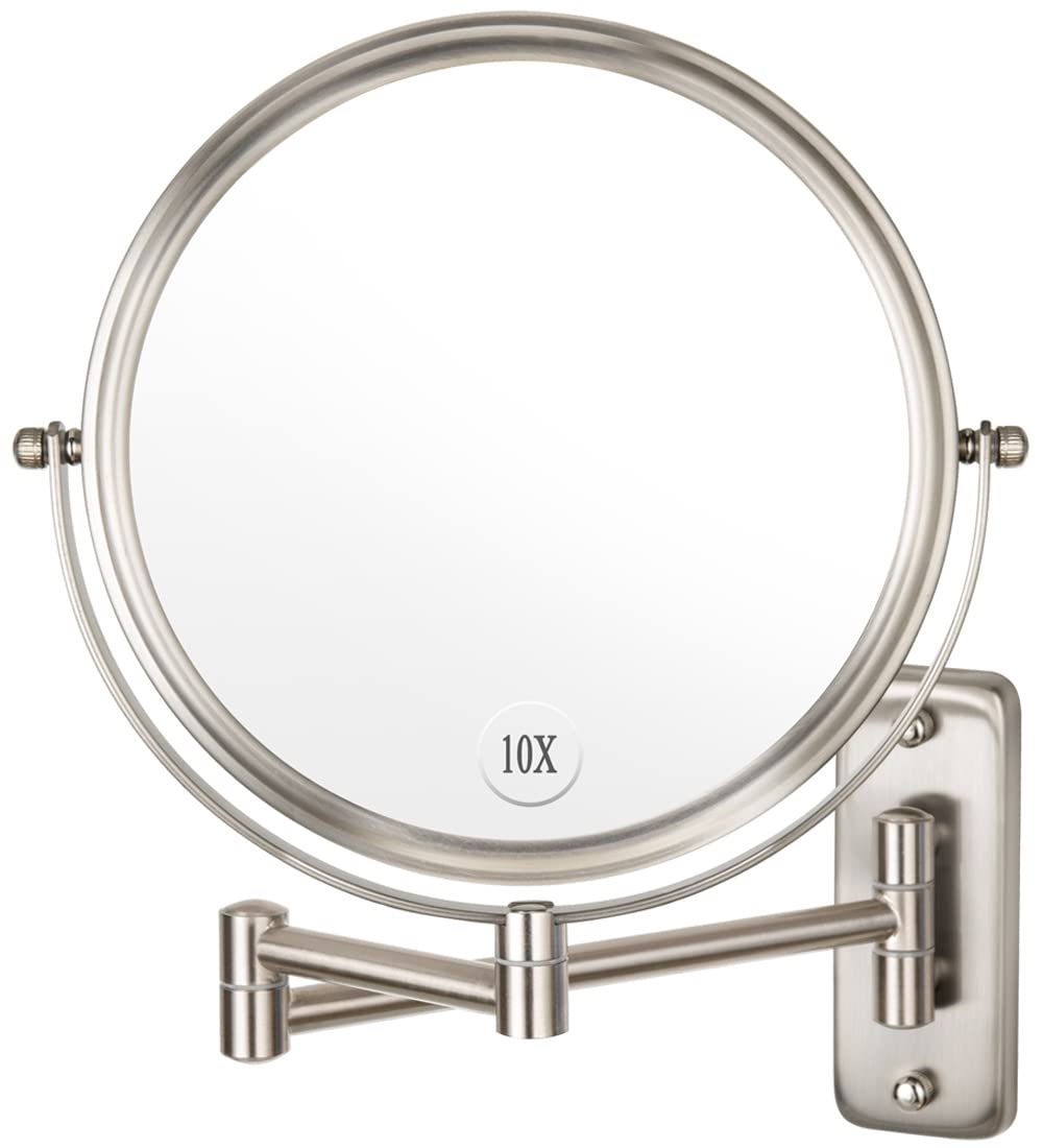 Wall Mounted Makeup Mirror - 10x Magnification 8 Two-Sided Swivel Extendable Bathroom Mirror Nickel Finish