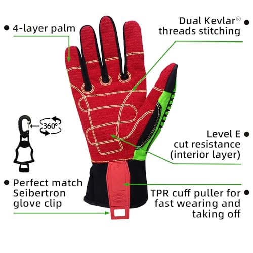 Seibertron HIGH-VIS HDC5 Schnittschutzklasse 5 Deckhand Schlagfestes Arbeitshandschuhe Montagehandschuhe Öl und Gas Sicherheit Handschuhe Dornensichere und Stichfeste Gartenhandschuhe L