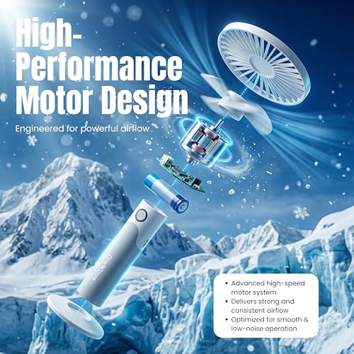 Image of One94Store Mini Handheld Fan, USB Rechargeable Fan with 1800mAh Battery, 6 Speed Cooling for Home Office Travel, White & Grey - Mini Fan, Small Fan, USB Fan, Hand Fan, Portable Fan