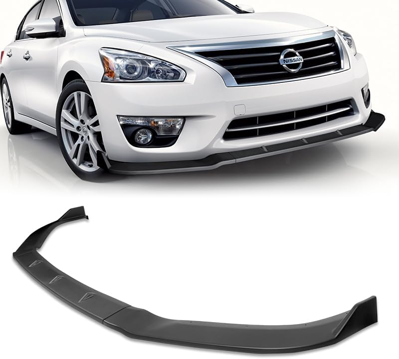 5pcs Combo Front Bumper Body Kit Lip + Side Skirt Extensions Diffuser Compatible with 2013-2015 Nissan Altima Sedan/4DR Only (Unpainted Black)