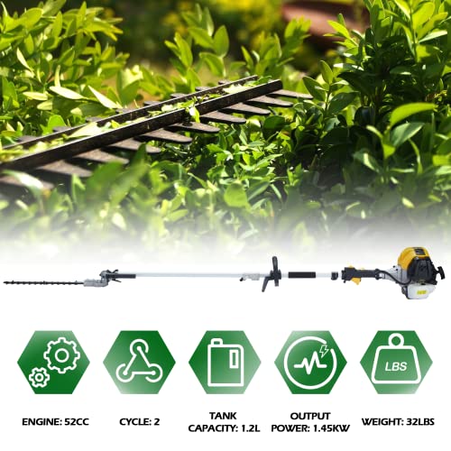 Mellcom 4 In 1 Multi-Functional Trimming Tool, 52Cc 2-Cycle Garden Tool System With Gas Pole Saw, Hedge Trimmer, Grass Trimmer, And Brush Cutter, Reach To 10Ft Garden Combo For Lawn Care #TOP2