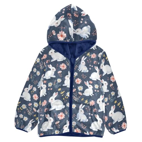 CHIFIGNO Cute Rabbit and Flowers Fleece Outerwear Jackets with Hood Toddler Boy Hoodie for Fall Winter Toddler Zip up Hoodie 5T