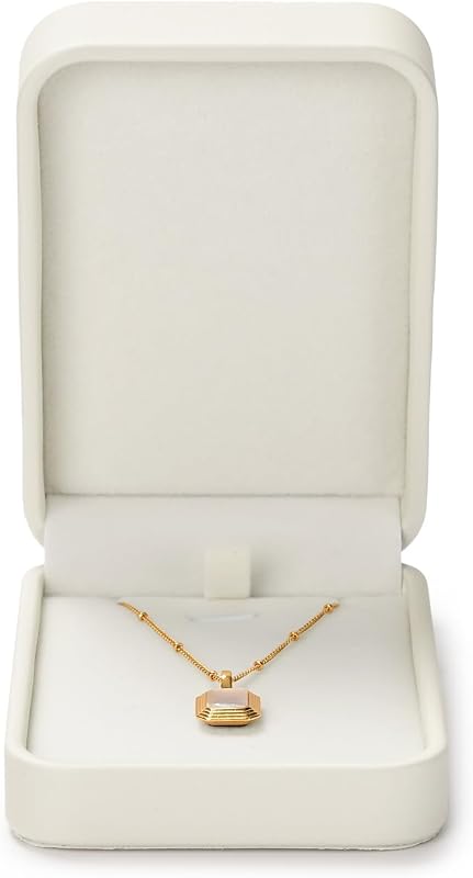 Papten PU Leather Necklace Box with Velvet Lining White | Pendant Chain Jewelry Gift Case, Long Necklace Cushion, Anti Tangle Design, Gift Ready, Compact Carry Size