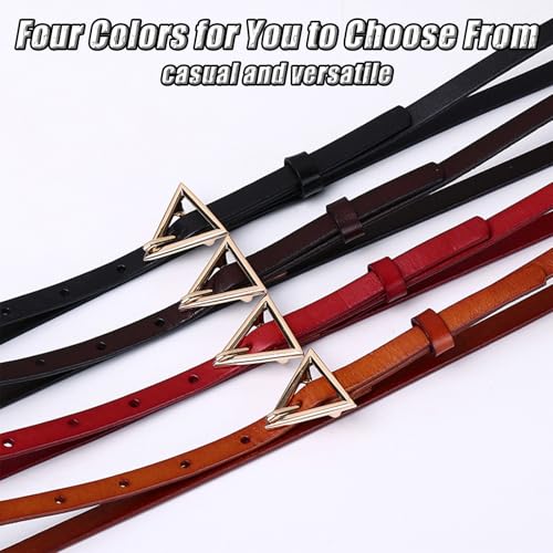 Khaki,95CM/37.4'',Skinny Leather Belts for Women, Top Layer Cowhide, Solid Color Triangle Buckle Womens Belts for Pants Jeans Dresses3