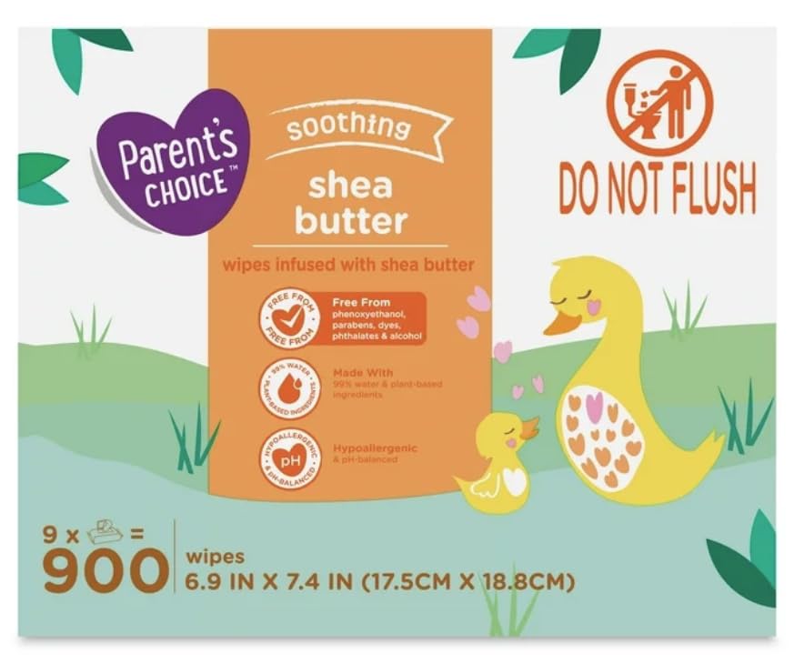 Shea Butter Baby Wipes, 900 Count - Free From Phenoxyethanol, Parabens, Phthalates, And Alcohol - Enriched With Soothing Shea Butter - Ultra Soft - Gentle On Skin - Hypoallergenic And pH Balanced