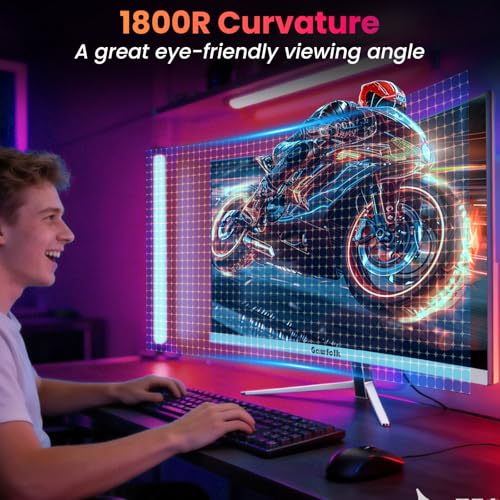 Image of Gawfolk 27 inch Curved Gaming Monitor, 180Hz /200Hz FHD 1920x1080 1800R Immersive VA Panel, 1ms Response Time, FreeSync, Built-in Speakers, HDMI, VESA Mountable, White