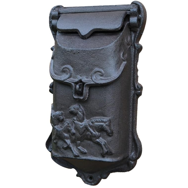 YCYRF Buzon Exterior Vintage de Pared, Buzon Exterior Negro de Hierro Fundido con Decoración de Caballo al Galope 16x7x28cm
