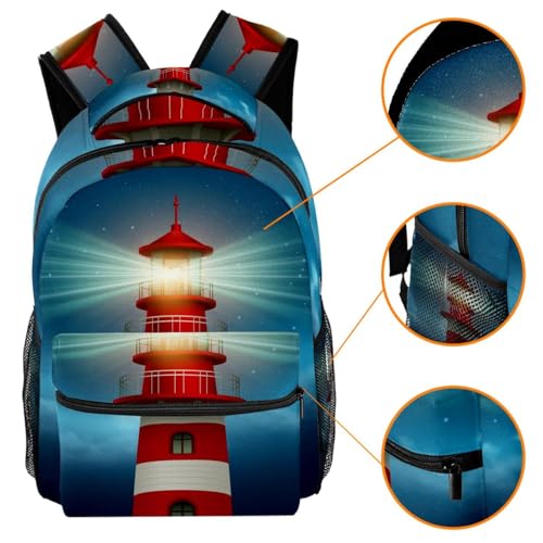 Sac à dos d'école multicolore phare dans le ciel nocturne pour adolescents 29x20x40cm