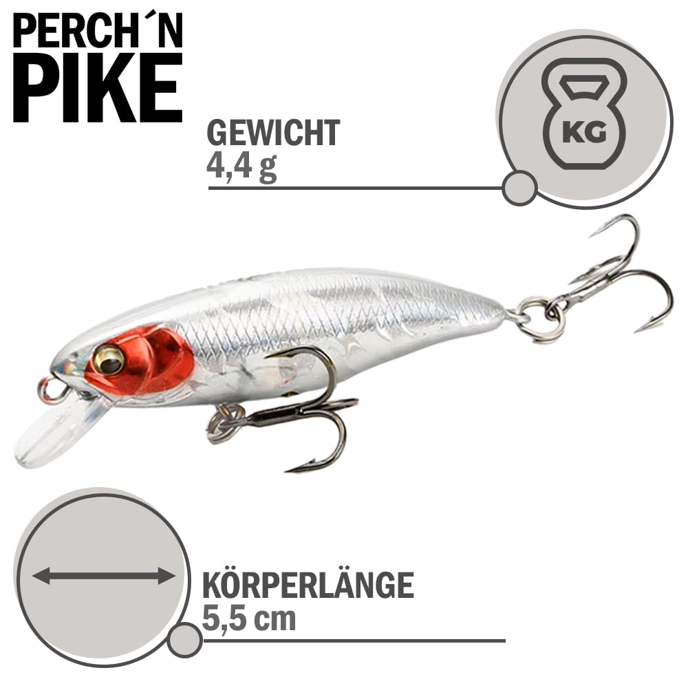 Wobbler - Set di 5 esche artificiali per trote e pesce persico, 5,5 cm, per pesca spinning, esca Minnow affondante per acqua dolce, ultra leggera, 4,4 g, 5,5 cm, in diverse decorazioni, per trote