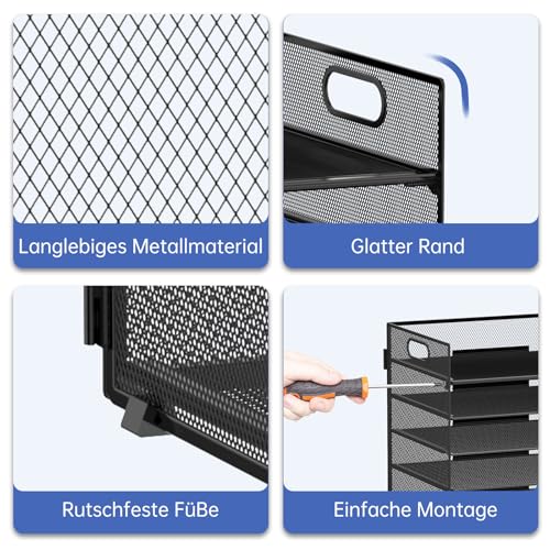 ReePlan Schreibtisch Organizer 7 Ebenen mit Griff – Metall Büro Ablagesystem für A4 Dokumente, Briefe & Bücher, Stabiler Papier Organizer für Schreibtisch, Home Office & Schule, Schwarz
