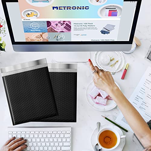 Metronic 40Pcs Bubble Mailers 10.5X16 ", Black Padded Envelopes, Strong Adhesion #5 Bubble Mailer Large Shipping Mailing Envelopes For Small Business,Books,Clothes, Makeup Supplies,Water Proof #TOP6