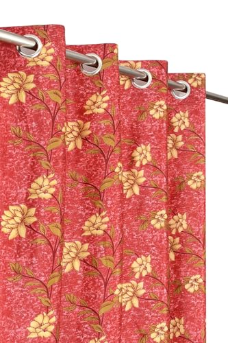 Image of Heavy Polyester Floral Printed Window Light Filtering Curtains for Living Room Bedroom Hall Room, 5 feet Window, Red, Set of 2