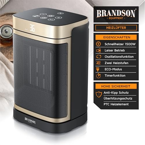 Brandson - Heizlüfter energiesparend leise - Oszillation - mit Fernbedienung - Preisträger - ECO Modus - 2 Stufen - Kindersicherung - Timer… – Ansicht 2