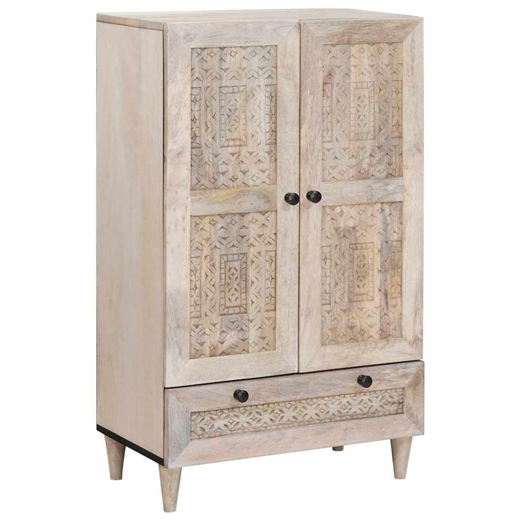 vidaXL Haut Armoire Blanc 60 x 33 x 100 cm Bois de manguier Massif, Buffet Fonctionnel, Meuble de Rangement Moderne, élégant en Bois de Mangue, Parfait pour Salle à Manger