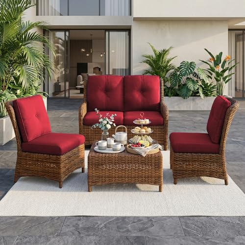 Image of Luxury 4 inch Thick Outdoor Cushion Set of 6 - 22x24 Patio Furniture Cushions with 28D High-Density Foam, Water-Resistant & Fade-Resistant Fabric, Removable Covers for Patio Furniture Sofa Couch -Red