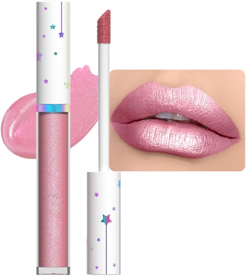 evpct 1Pcs Nude Light Pink Metallic Shimmer Glitter Lip Gloss Liquid Lipstick...
