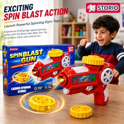Image of Storio Spin Blast Gun Toy for Kids, Spinning Top Launcher Gun with Gyro Tops, Flashing Lattoo Spinner Fidget Spinning Top Game, Indoor Outdoor Toy Gift for Boys Girls Age 3 4 5 6 7 8 Years