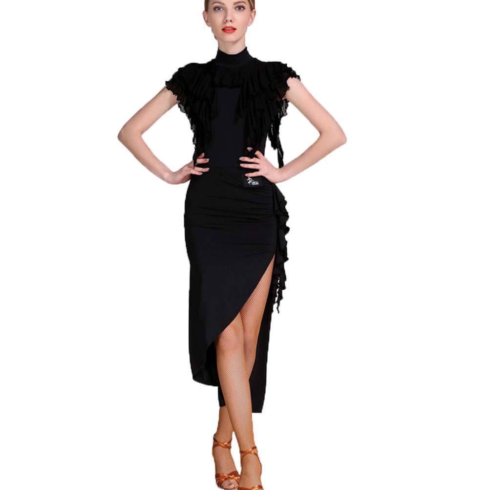 Latein Tanzröcke Mit Stehkragen Standard Tanzkleider Für Damen Tango Auftritts Tanz Outfit Mit Seitenschlitz Figurbetonte Tanzkleidung Für Salsa Und Cha Cha