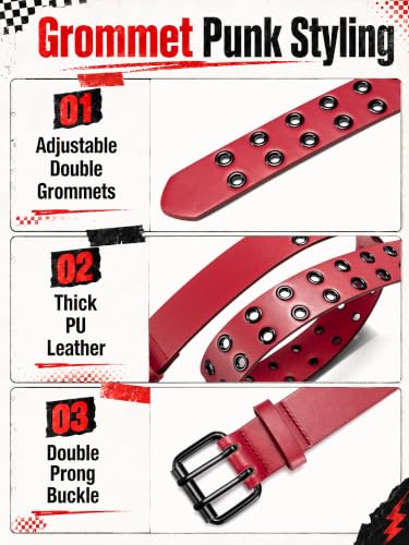 Image of Grommet Leather Belt, Y2K Goth Studded Belts for Women Men Teens