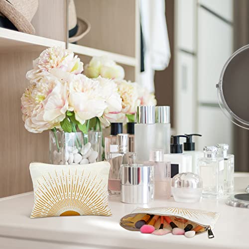 Pinkunn 4 Pcs Sunshine Boho Makeup Bag Canvas Cosmetic Bag Makeup Pouch Large Zipper for Women Boho Travel Cosmetic Purse(Sunshine)4