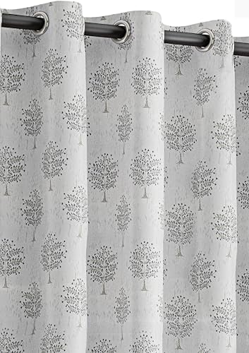 Image of Yellow Weaves 2 Pcs Jacquard Tree Eyelet Long Door Curtain - Perfect for Home, Office, Bedroom, Living Room & Balcony - 7 Feet (Silver)