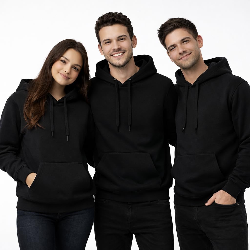 ANWA 3 Pack Plain Fleece Pullover Hoodie, 70% Cotton 30% Polyester, Long Sleeve Casual Compfy Classic Fit