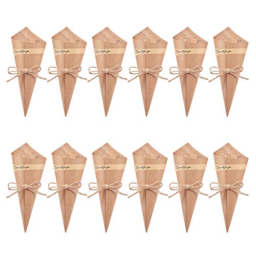 WANDIC Kraft Paper Cones, 50 Pcs Wedding Confetti Cones Bouquet Petals Candy Bags