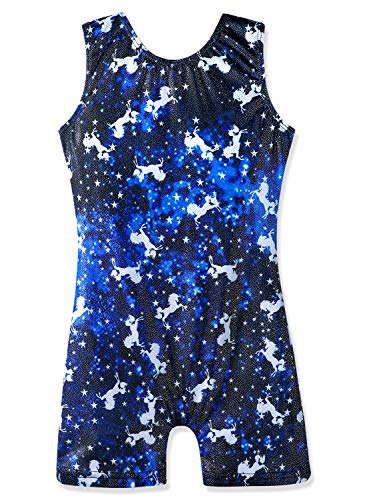 Kidsparadisy Fashion Unicorn - Maillot de Gimnasia para niñas sin Mangas con chispas de Ballet, Disfraz de Baile para niños de 3 a 10 años, Color Azul Marino, tamaño 130?6-7Y?